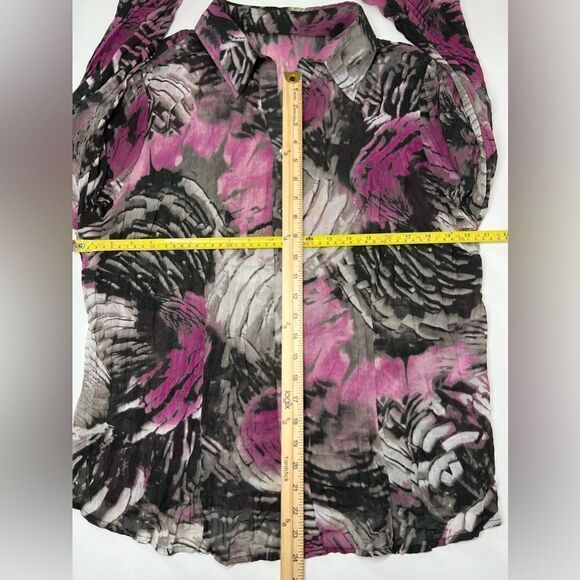 Raven Chiffon Button-Up Blouse Size L Floral Print - Picture 6 of 9